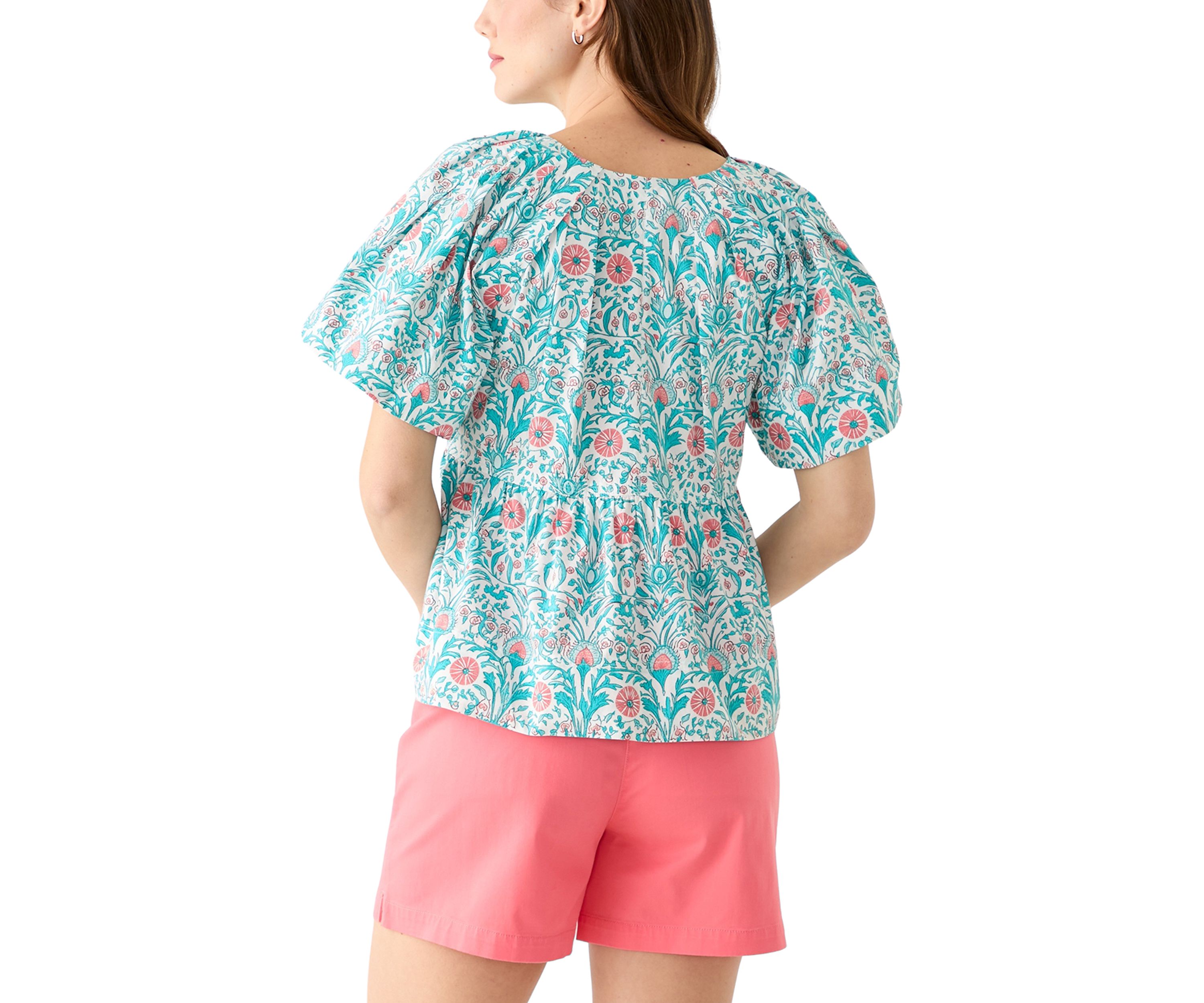 Womens Pleated Shoulder Printed Top