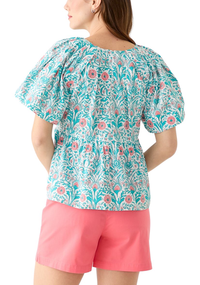 Womens Pleated Shoulder Printed Top