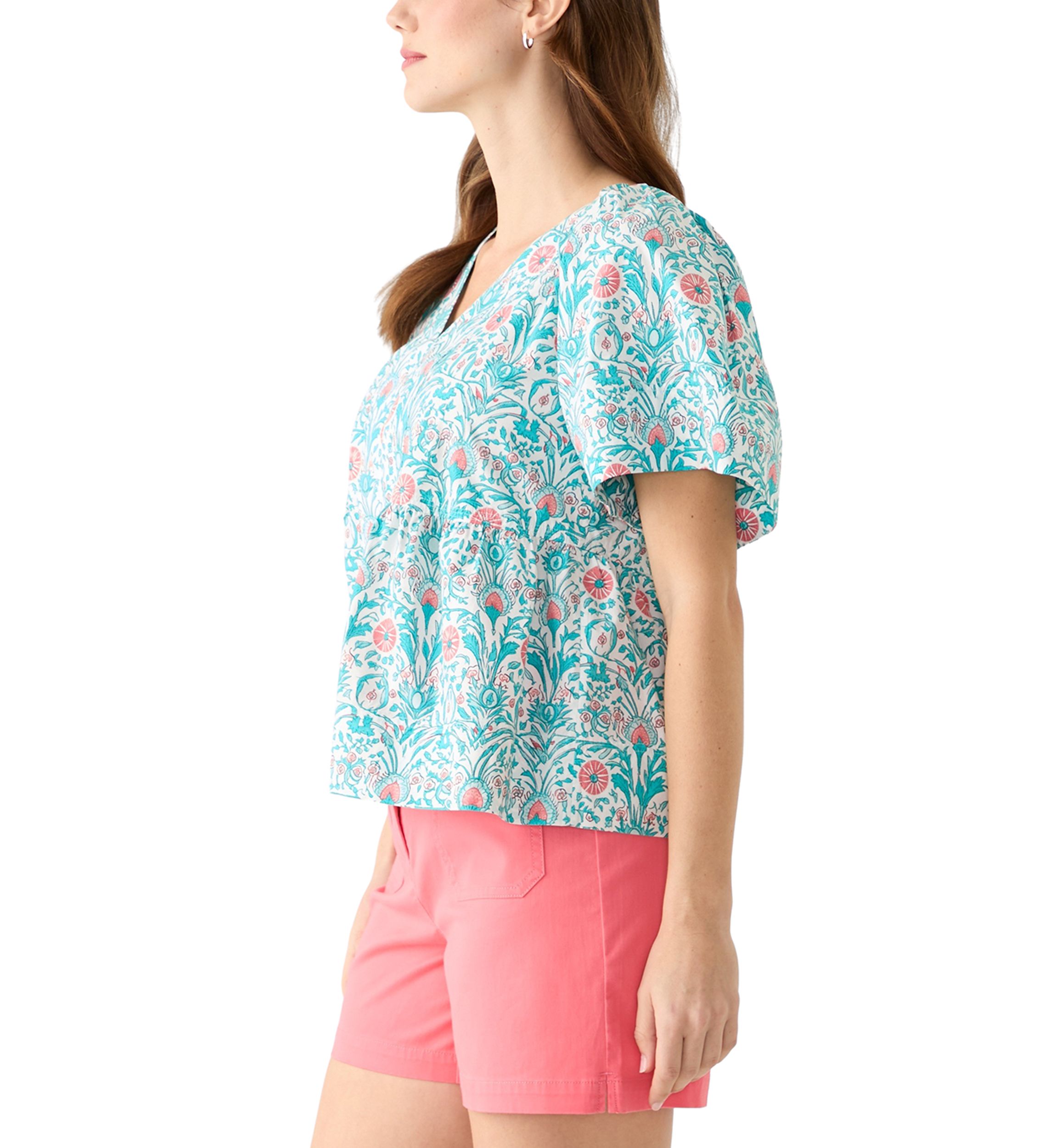 Womens Pleated Shoulder Printed Top