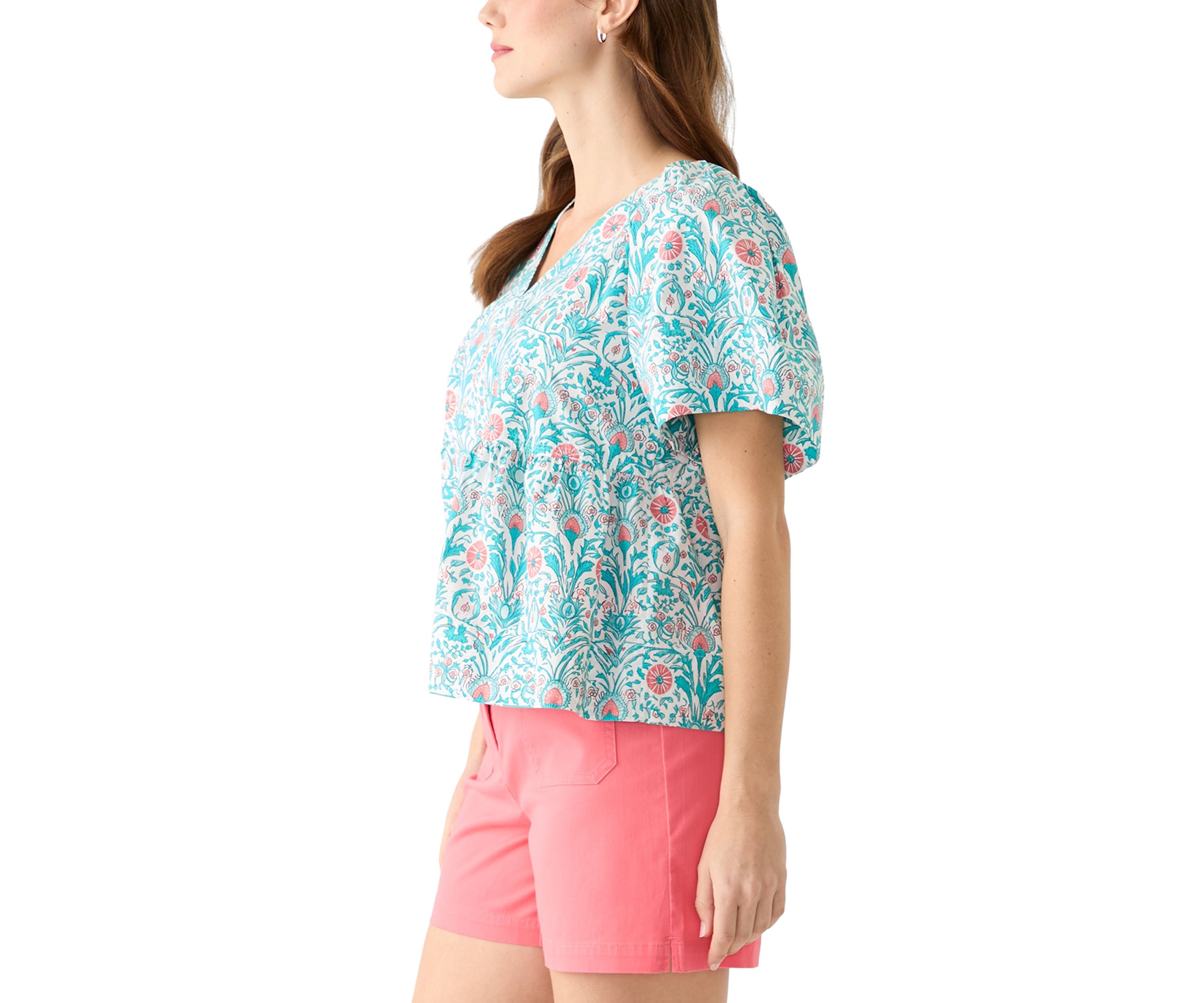 Womens Pleated Shoulder Printed Top