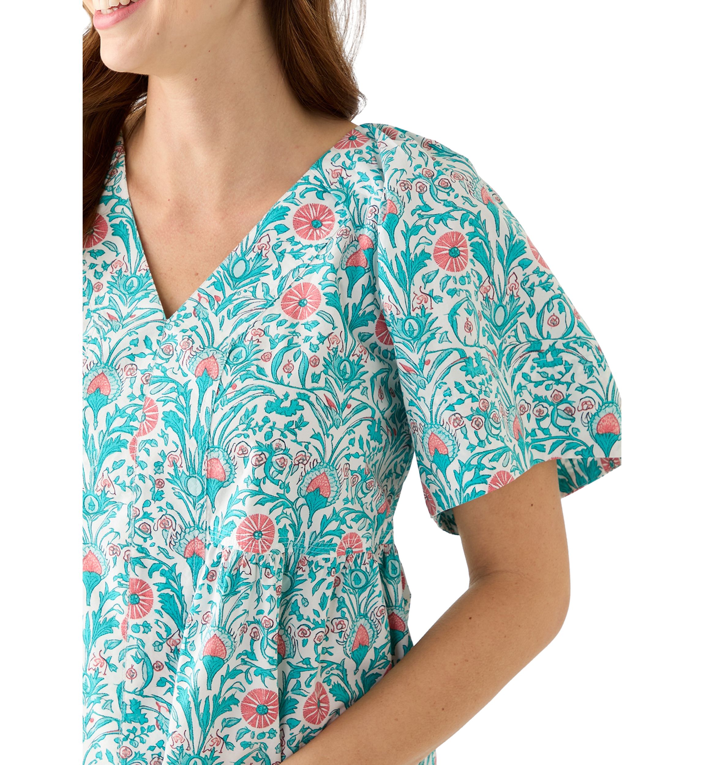 Womens Pleated Shoulder Printed Top