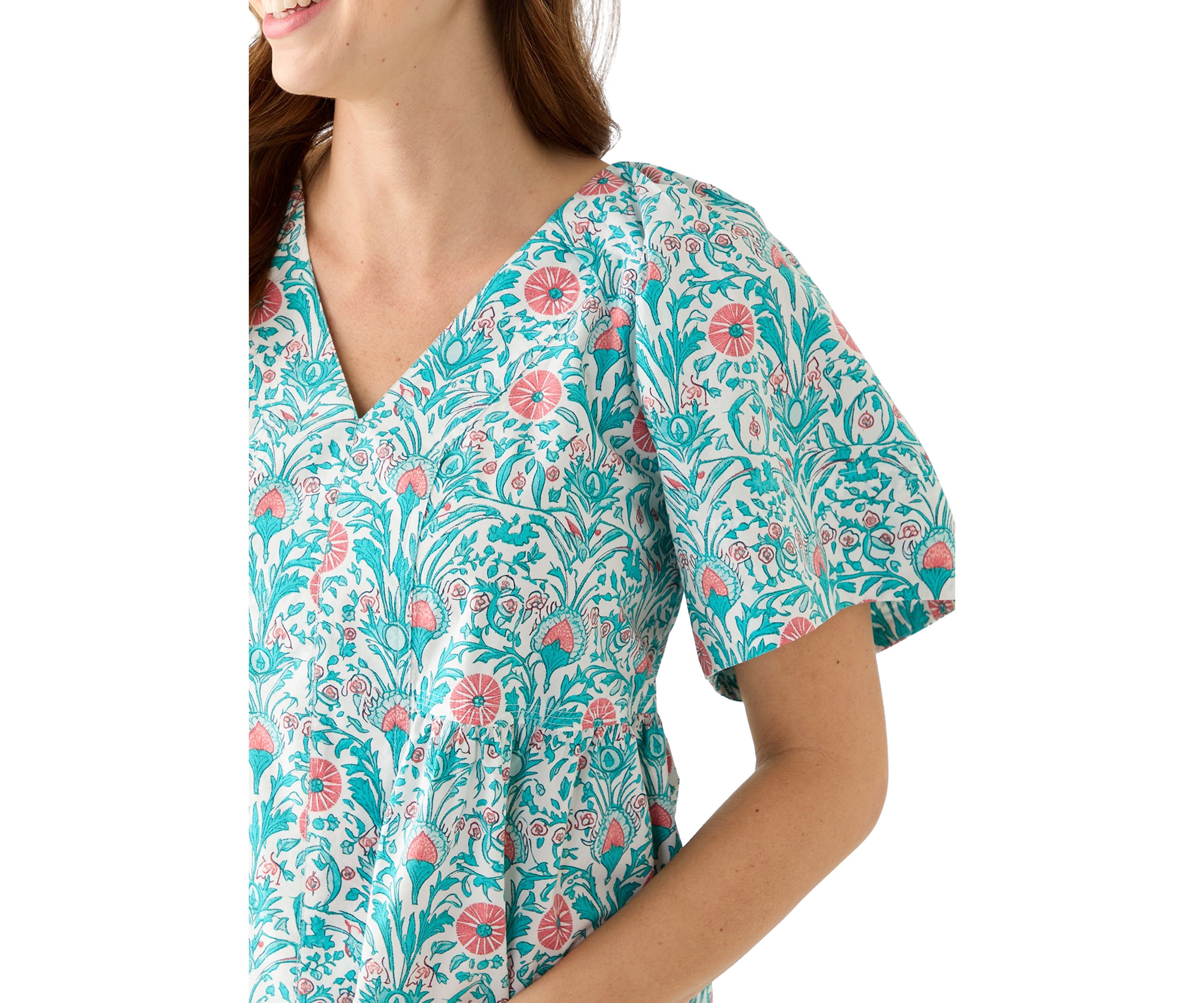 Womens Pleated Shoulder Printed Top