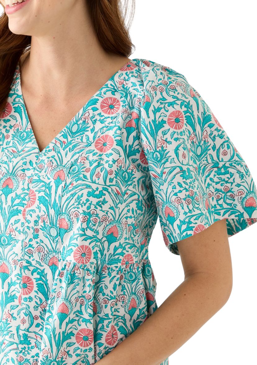 Womens Pleated Shoulder Printed Top