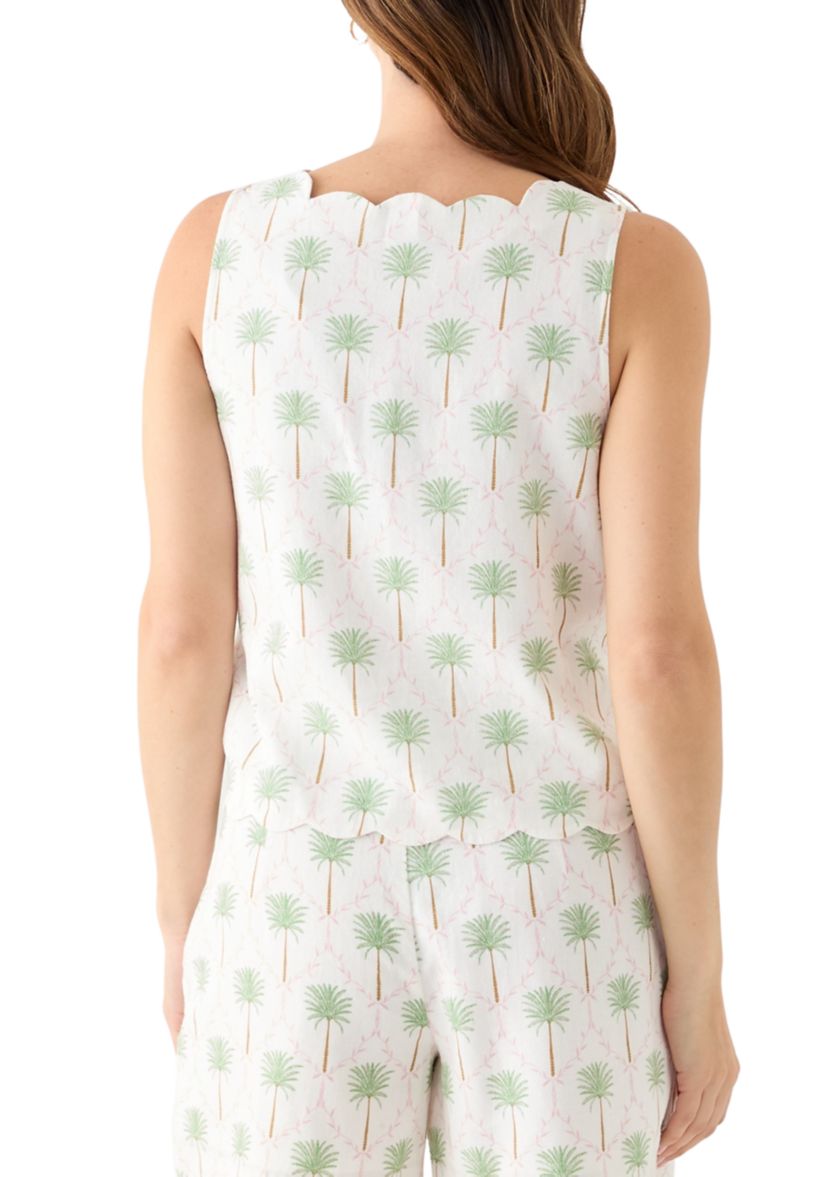 Womens Sleeveless Printed Scalloped Tank Top