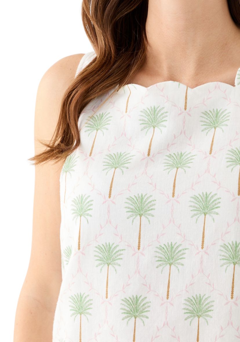 Womens Sleeveless Printed Scalloped Tank Top
