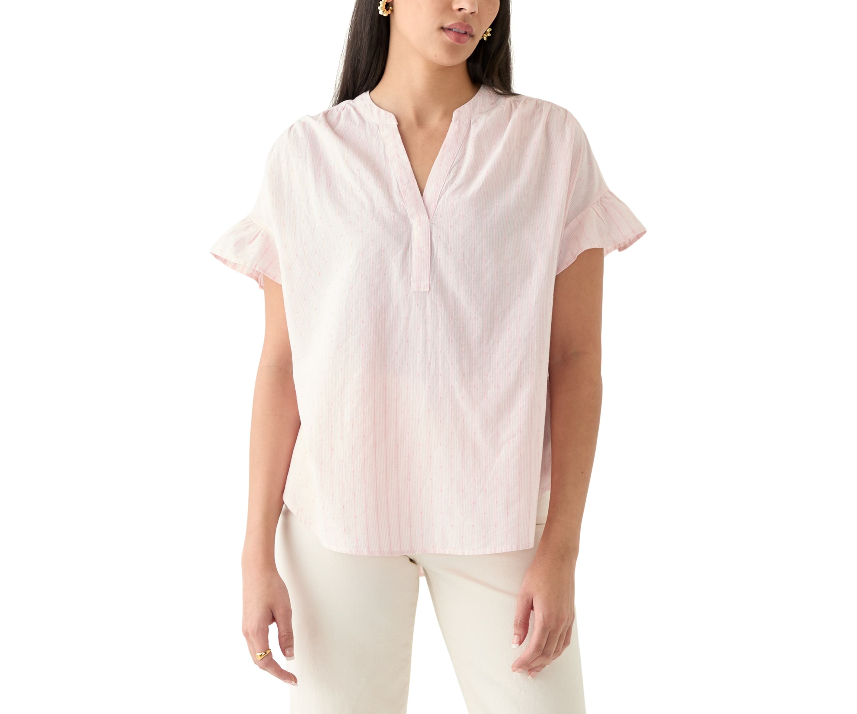 Womens Ruffle Dolman Dobby Shirt