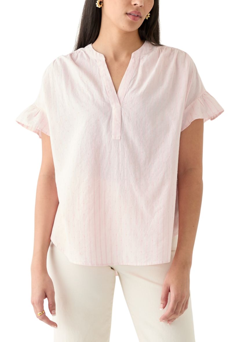 Womens Ruffle Dolman Dobby Shirt