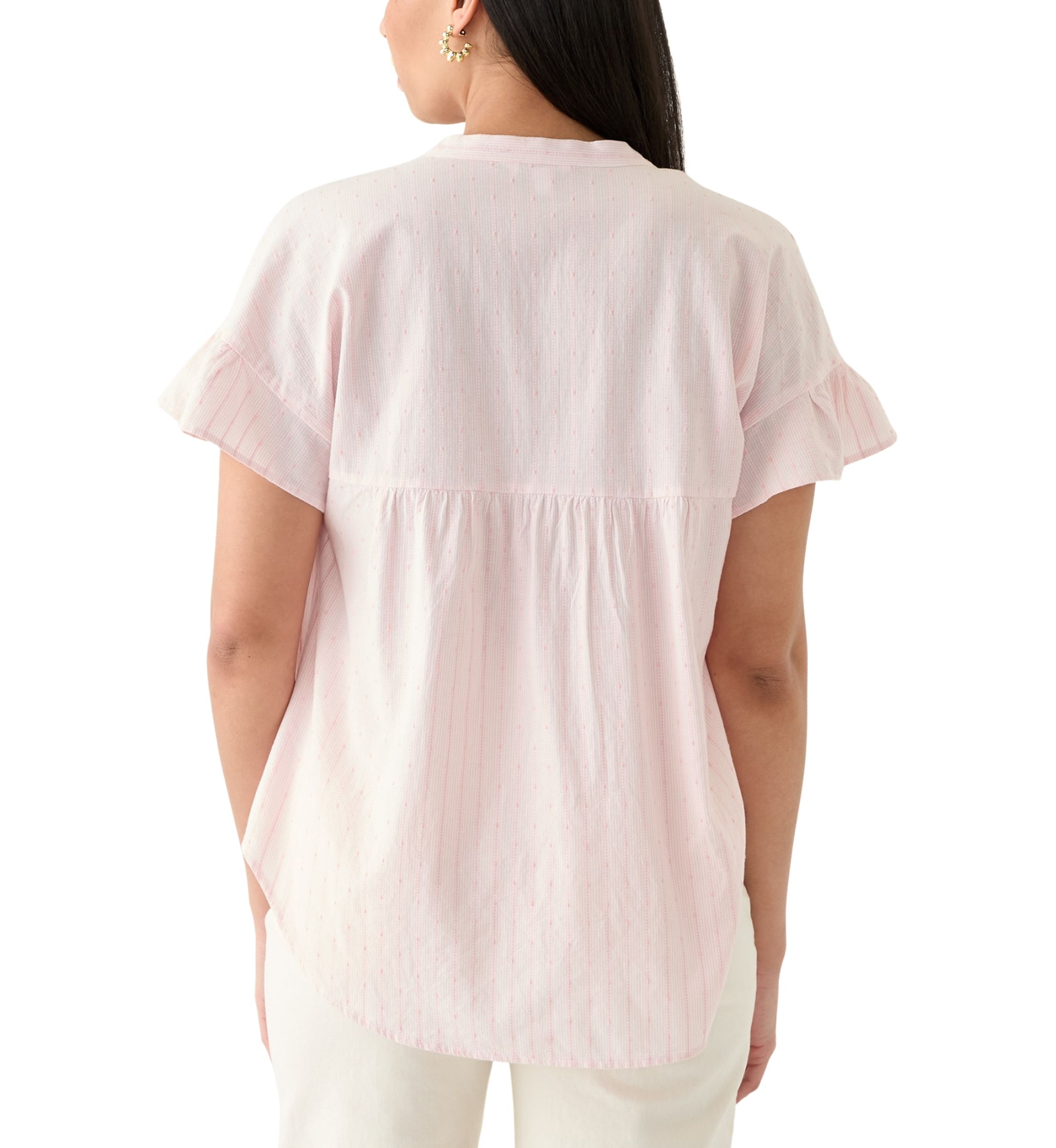 Womens Ruffle Dolman Dobby Shirt