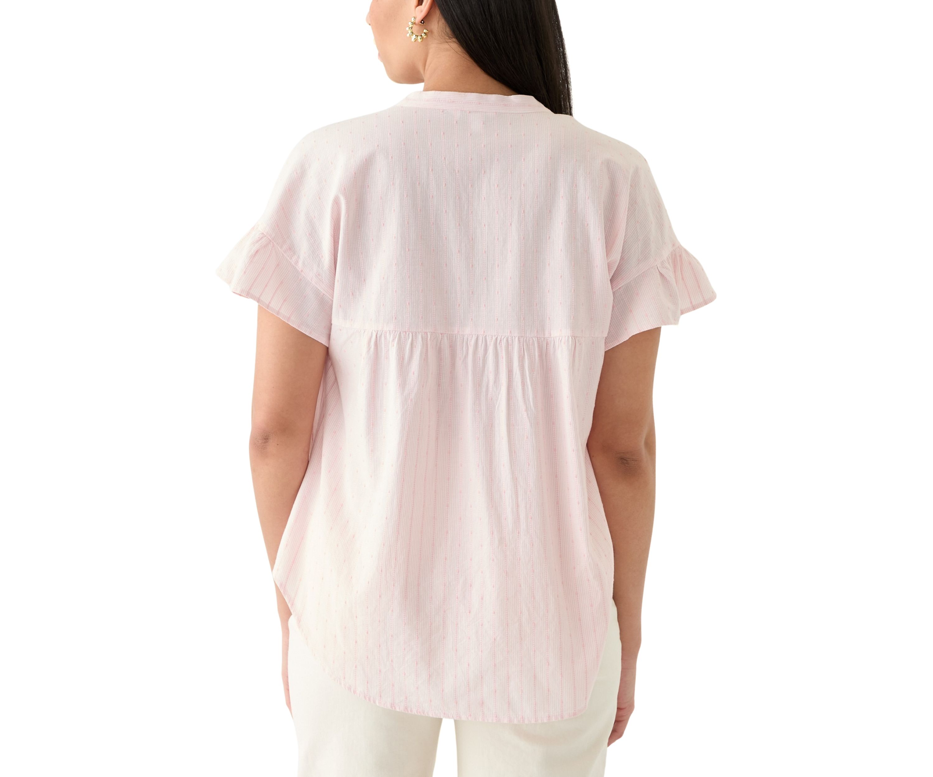 Womens Ruffle Dolman Dobby Shirt