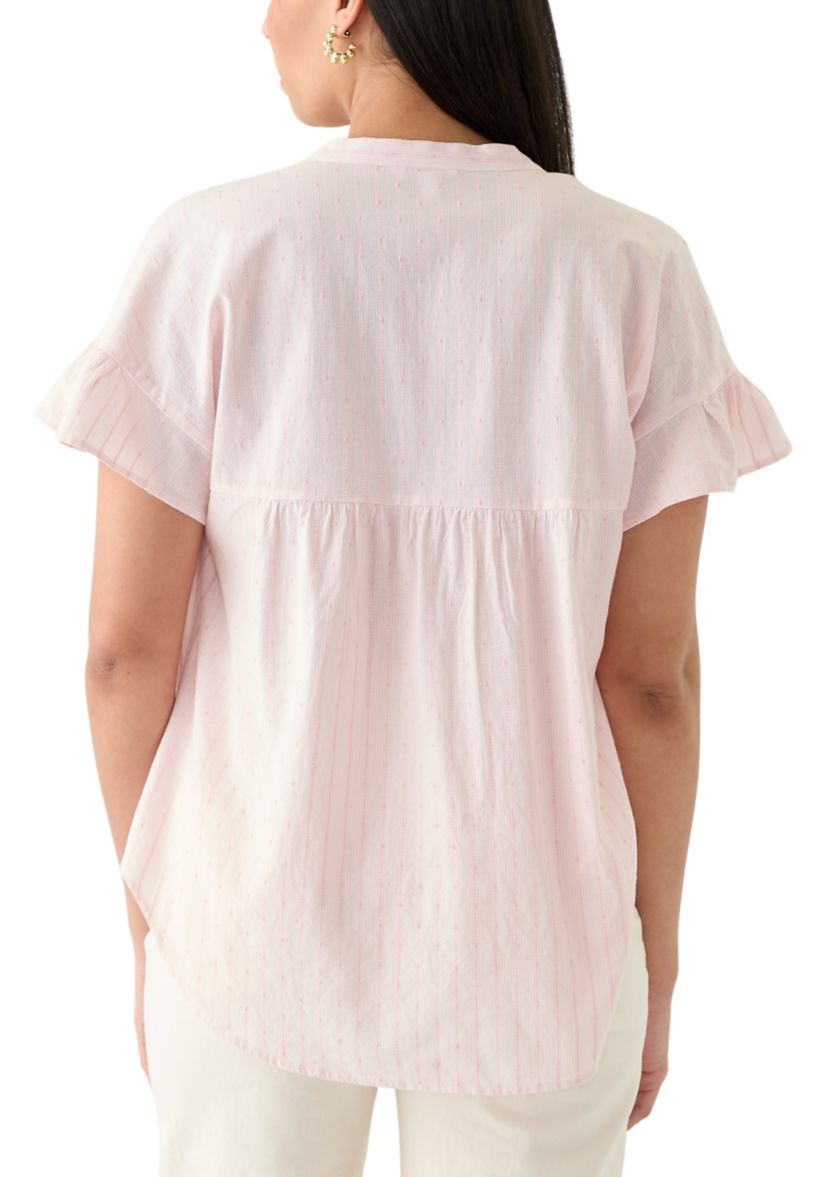 Womens Ruffle Dolman Dobby Shirt