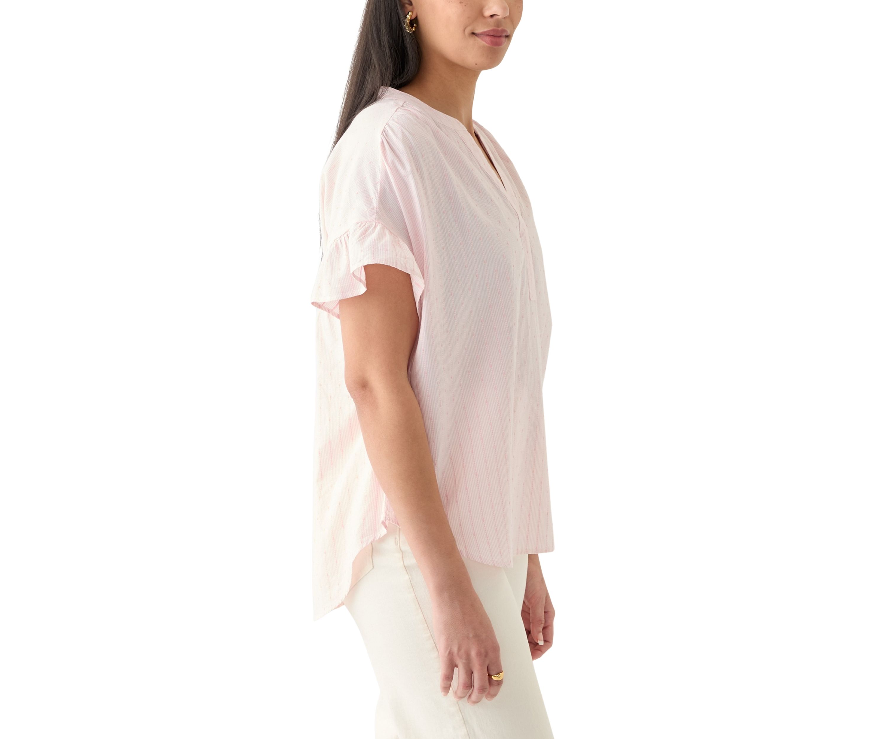 Womens Ruffle Dolman Dobby Shirt