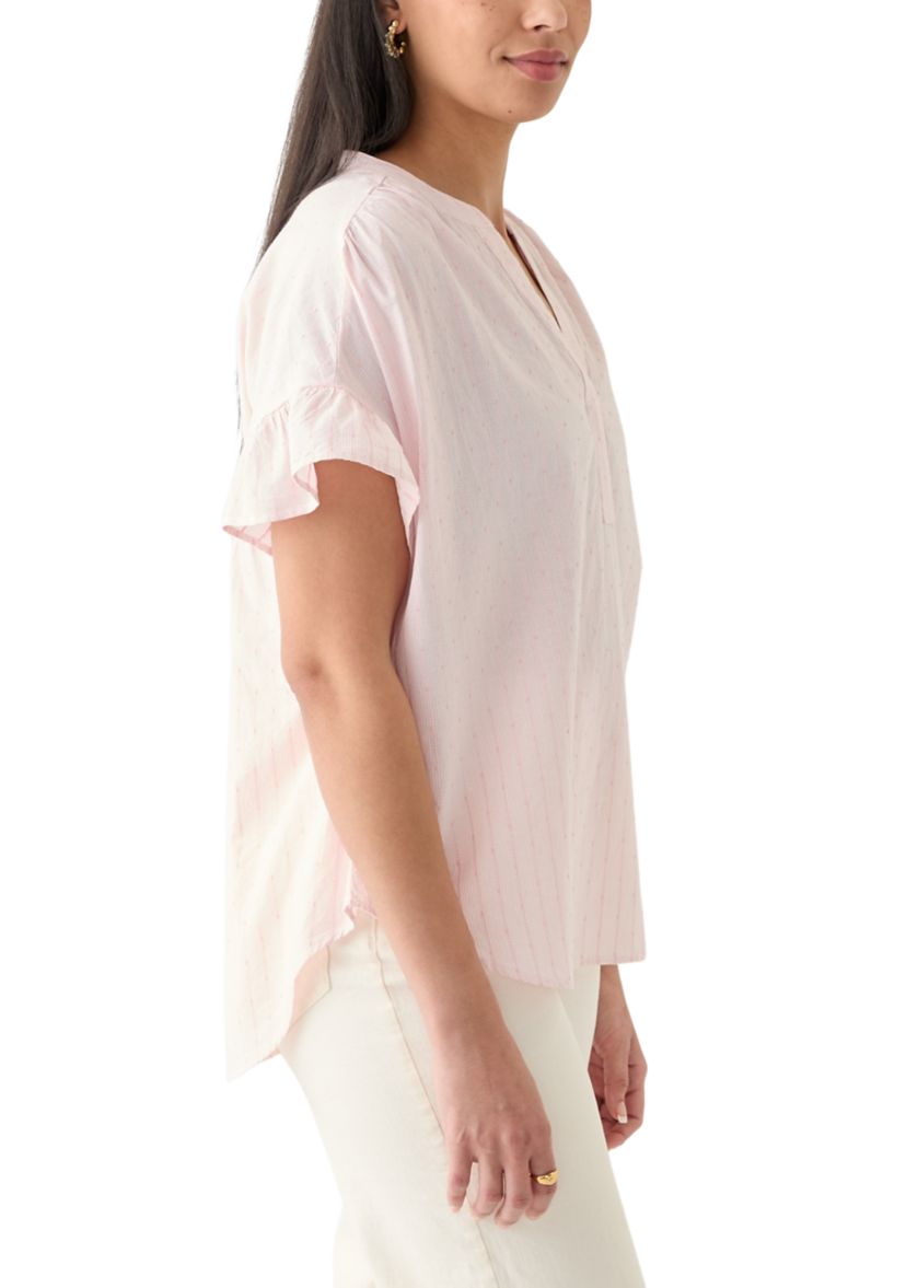 Womens Ruffle Dolman Dobby Shirt