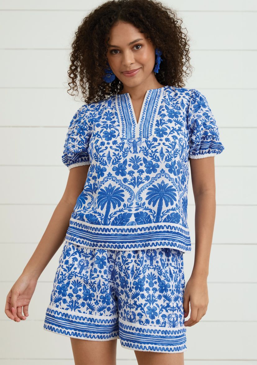Sewing Down South x Crown & Ivy™ Stono Short Sleeve Printed Blouse