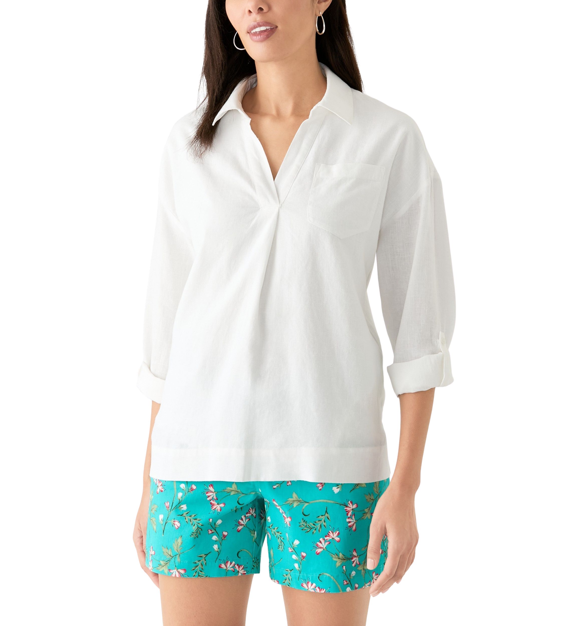 Womens Long Sleeve Popover Shirt 