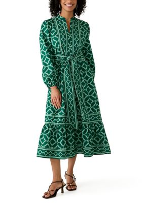 Crown & Ivy Women's Long Sleeve Midi Split Neck Dress