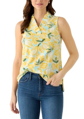 Crown & Ivy Women's Sleeveless Ruffle Neck Top