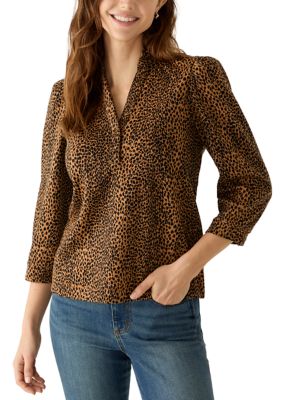 Crown & Ivy Women's 3/4 Sleeve Jacquard Printed Knit Top