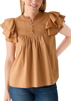 Crown & Ivy Women's Flutter Sleeve Peasant Top