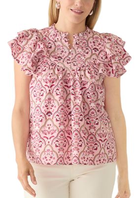 Crown & Ivy Women's Flutter Sleeve Peasant Top