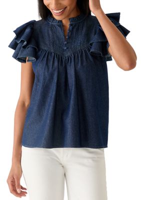 Crown & Ivy Women's Flutter Sleeve Peasant Top