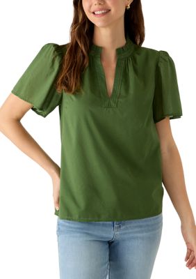 Crown & Ivy Women's V-Neck Peasant Shirt