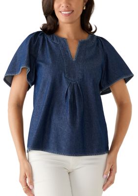 Crown & Ivy Women's Split Neck Printed Top