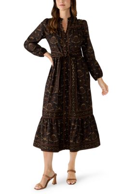 Crown & Ivy Women's Long Sleeve Tie Belt Midi Dress, Large