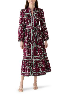 Crown & Ivy Women's Petite Long Sleeve Midi Tie Belt Dress