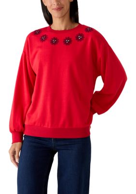 Crown & Ivy Women's Long Sleeve Floral Sweeper Top
