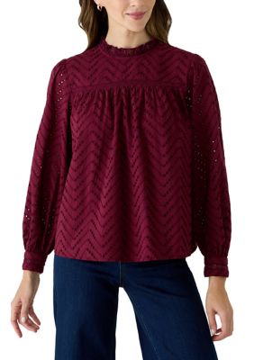 Crown & Ivy Women's Long Sleeve Eyelet Top