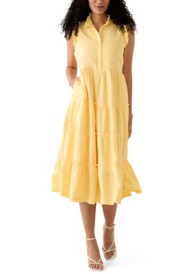 Crown & Ivy Women's Sleeveless Ruffle Tier Midi Dress, Yellow, Medium