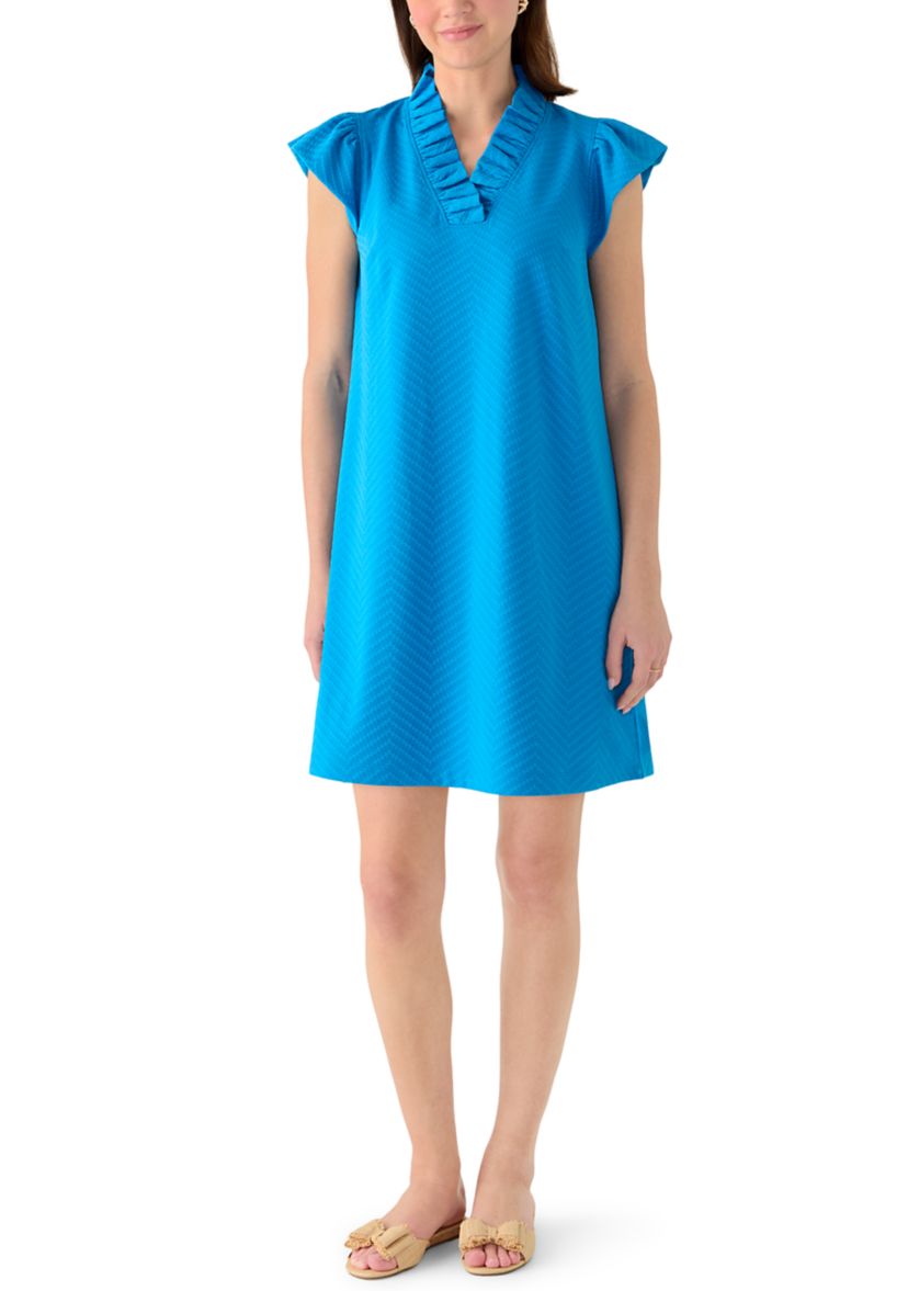 Crown & Ivy Women's Short Sleeve Ruffle Knit Shift Dress | Belk