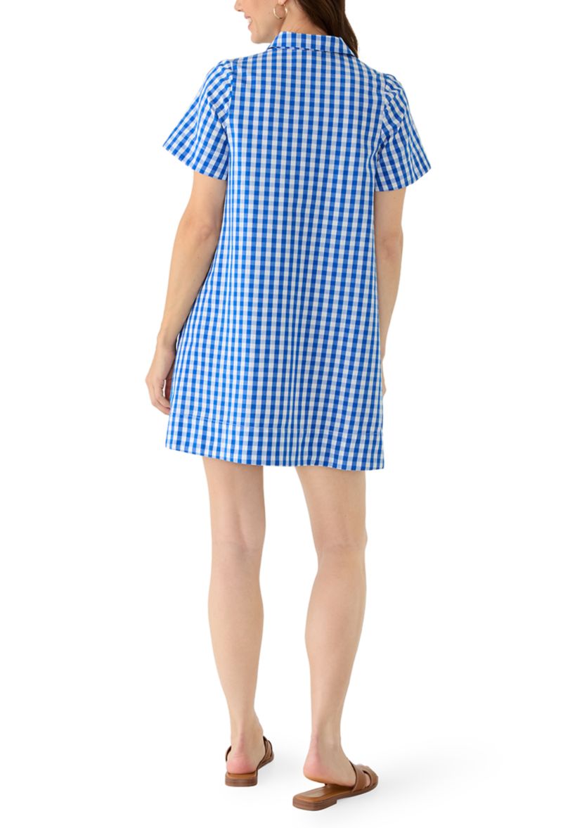 crown and ivy blue and white dress Crown & Ivy™ Petite Short Sleeve Swing Shirt Dress