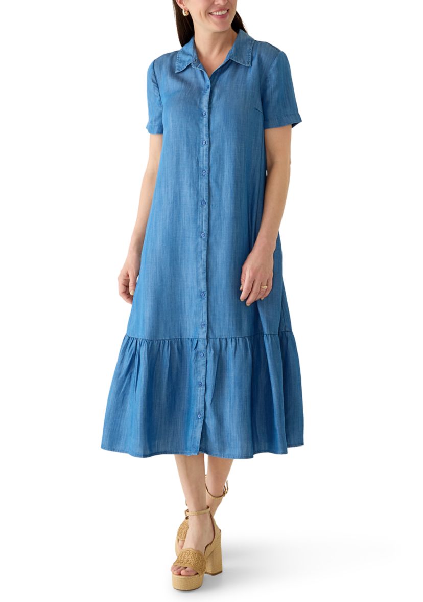 blue ivy denim dress Crown & Ivy™ Women's Short Sleeve Chambray Midi season:Summer Tall Girl Fashion Inspo Color:CABERNET easy to love —