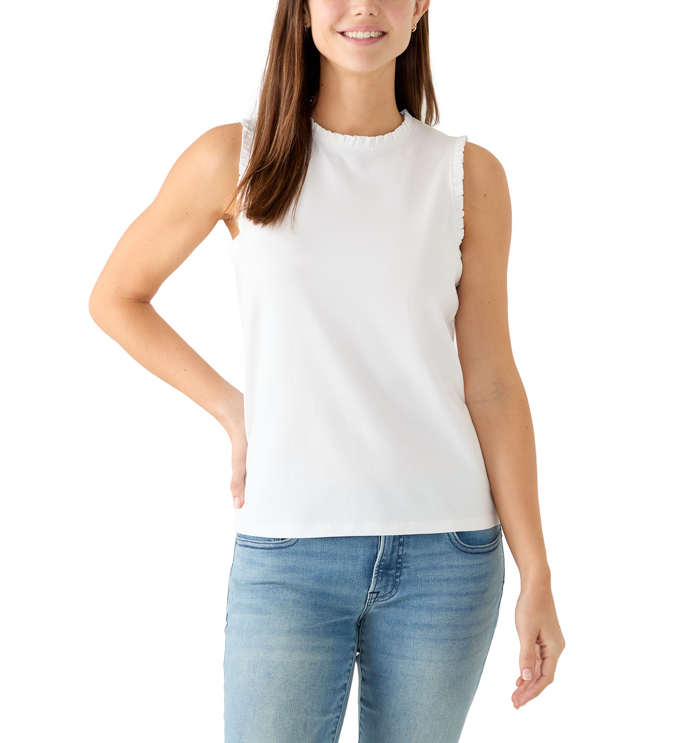 Crown & Ivy™ Women's Sleeveless Ruffle Tank Top | Belk