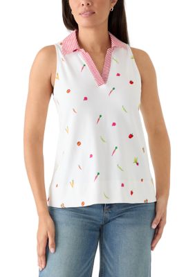 Crown & Ivy Women's Sleeveless Collar Print Tank Top