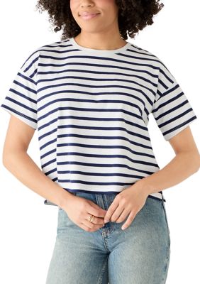 Crown & Ivy Women's Short Sleeve Drop Shoulder T-Shirt, Navy Blue, XXL