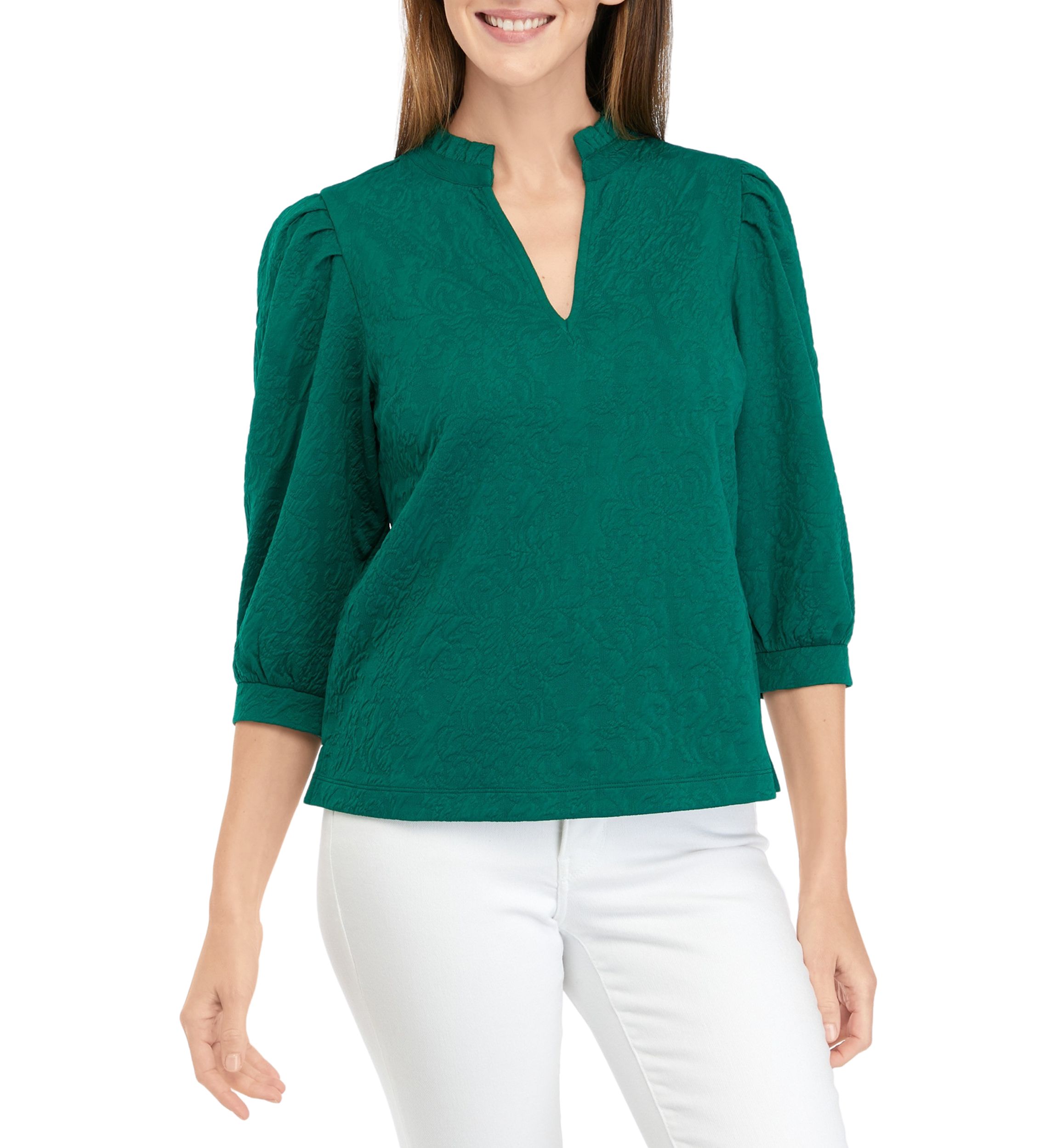 Petite Ruffle Split Neck Top