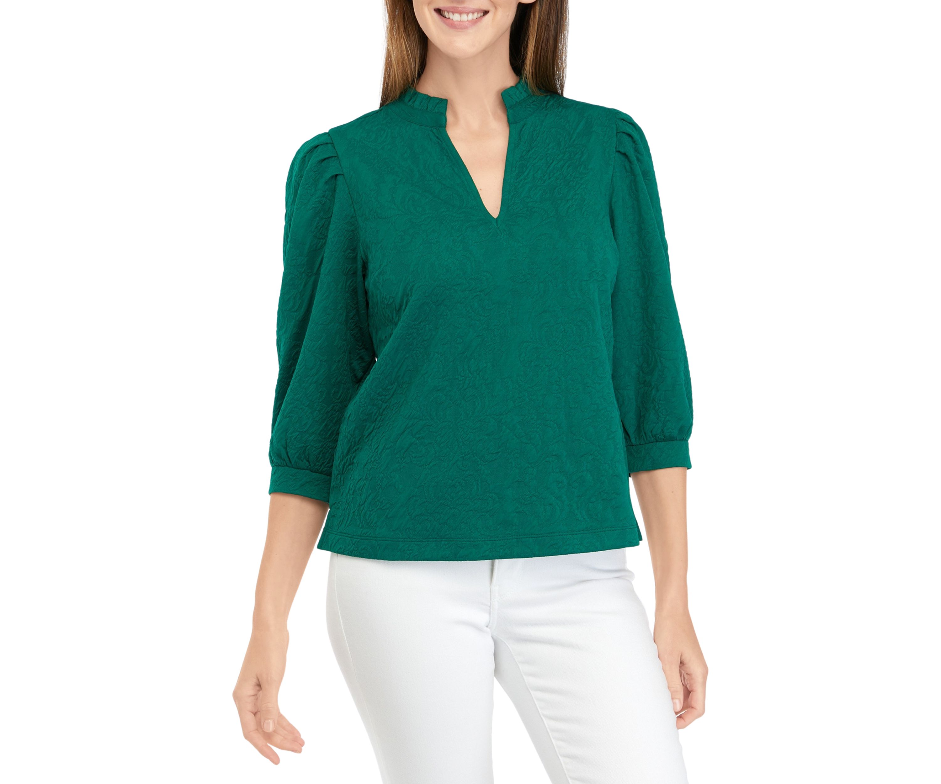 Petite Ruffle Split Neck Top