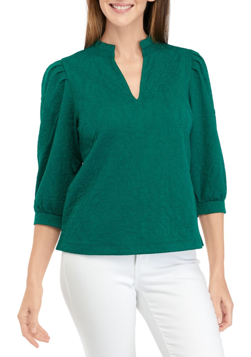 Petite Ruffle Split Neck Top