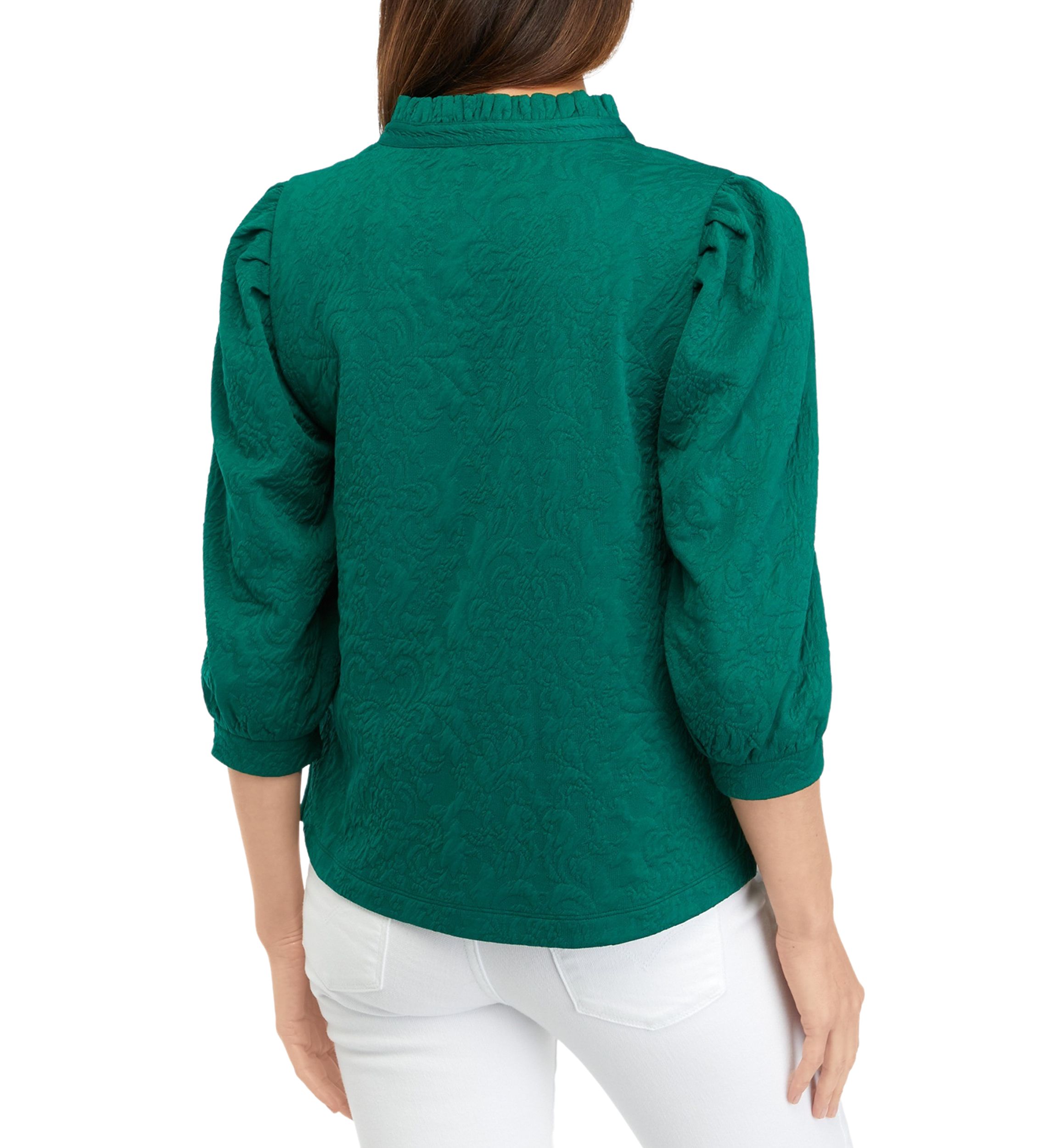 Petite Ruffle Split Neck Top