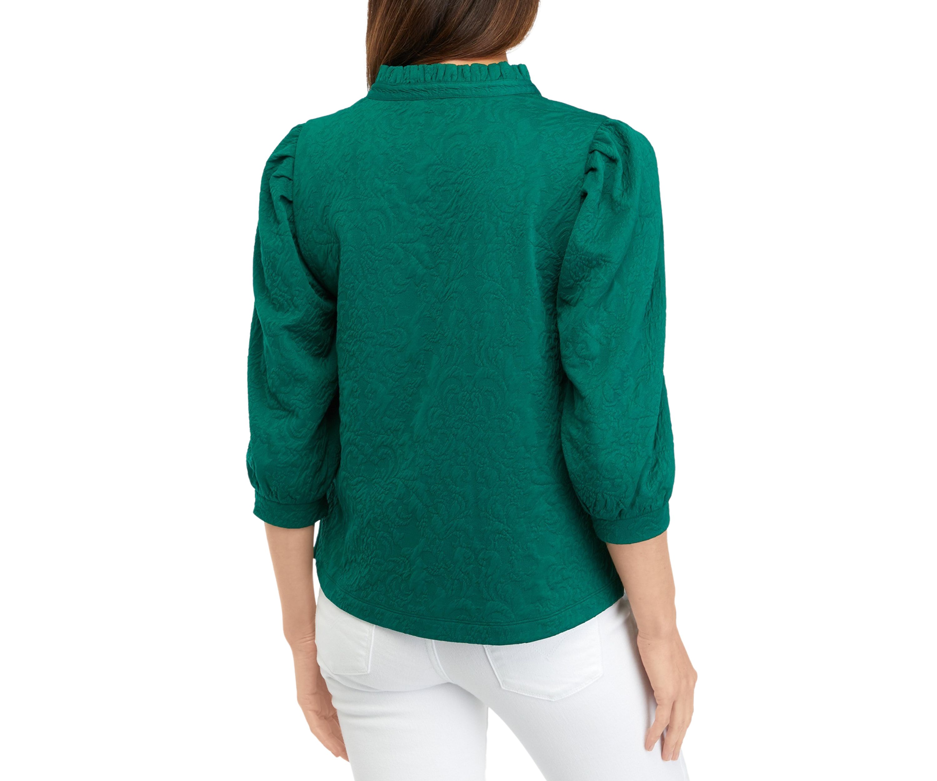 Petite Ruffle Split Neck Top