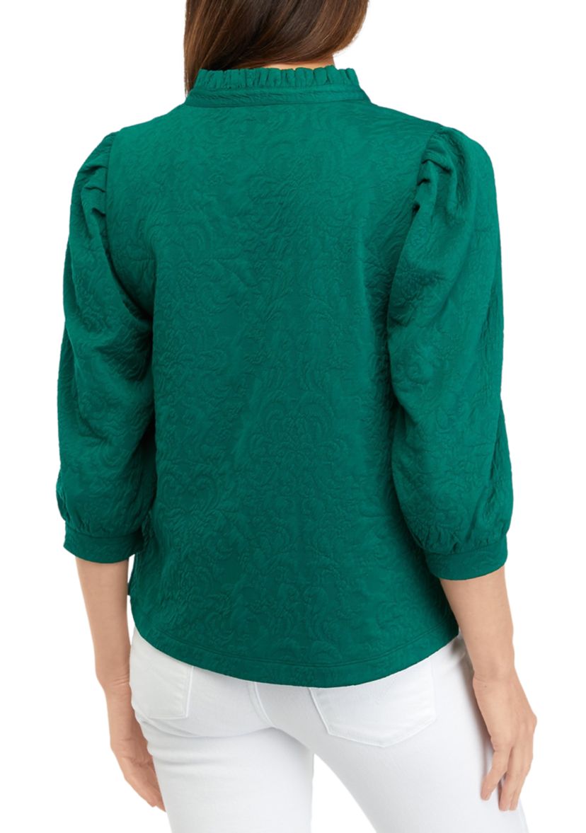 Petite Ruffle Split Neck Top