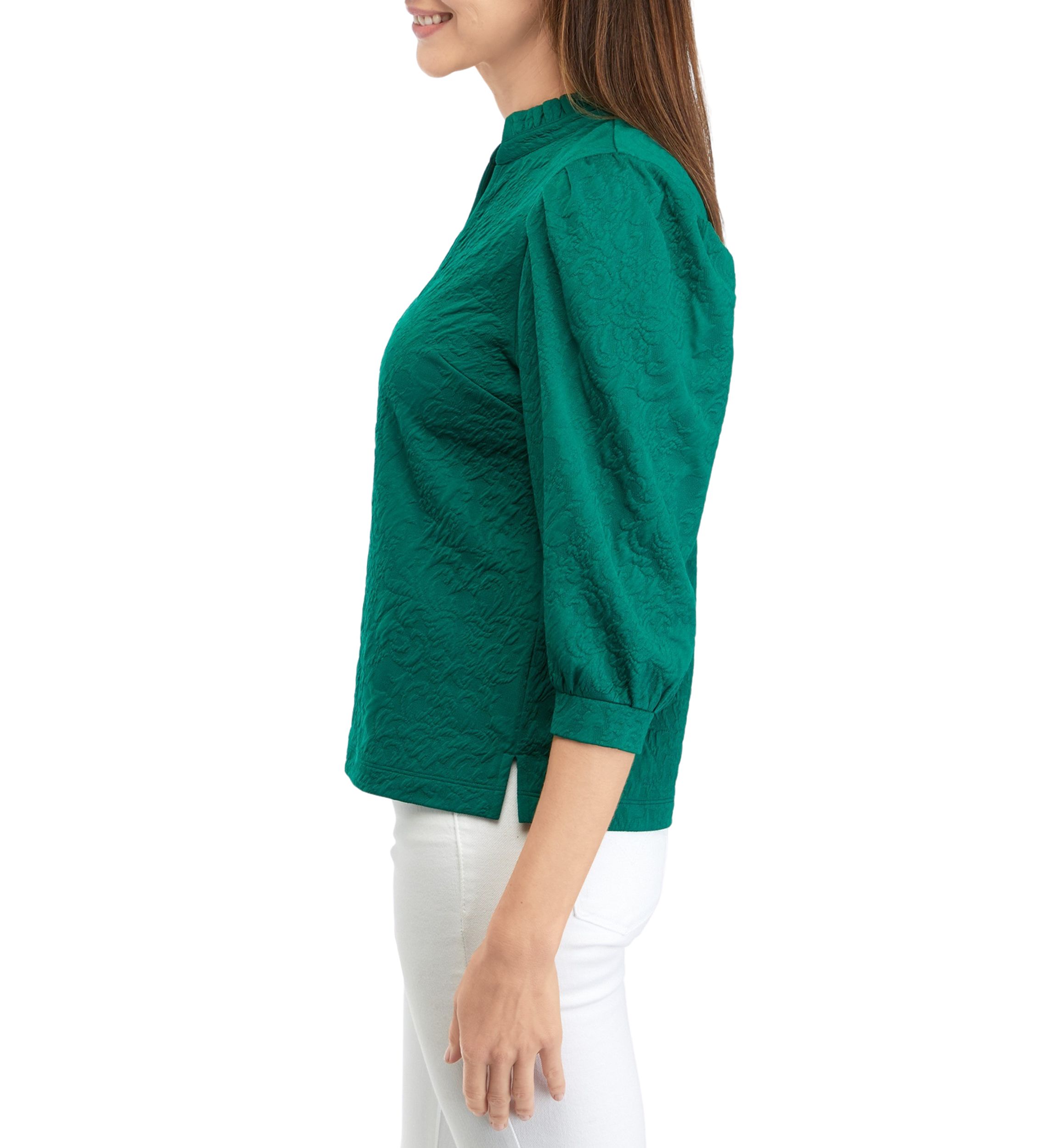 Petite Ruffle Split Neck Top