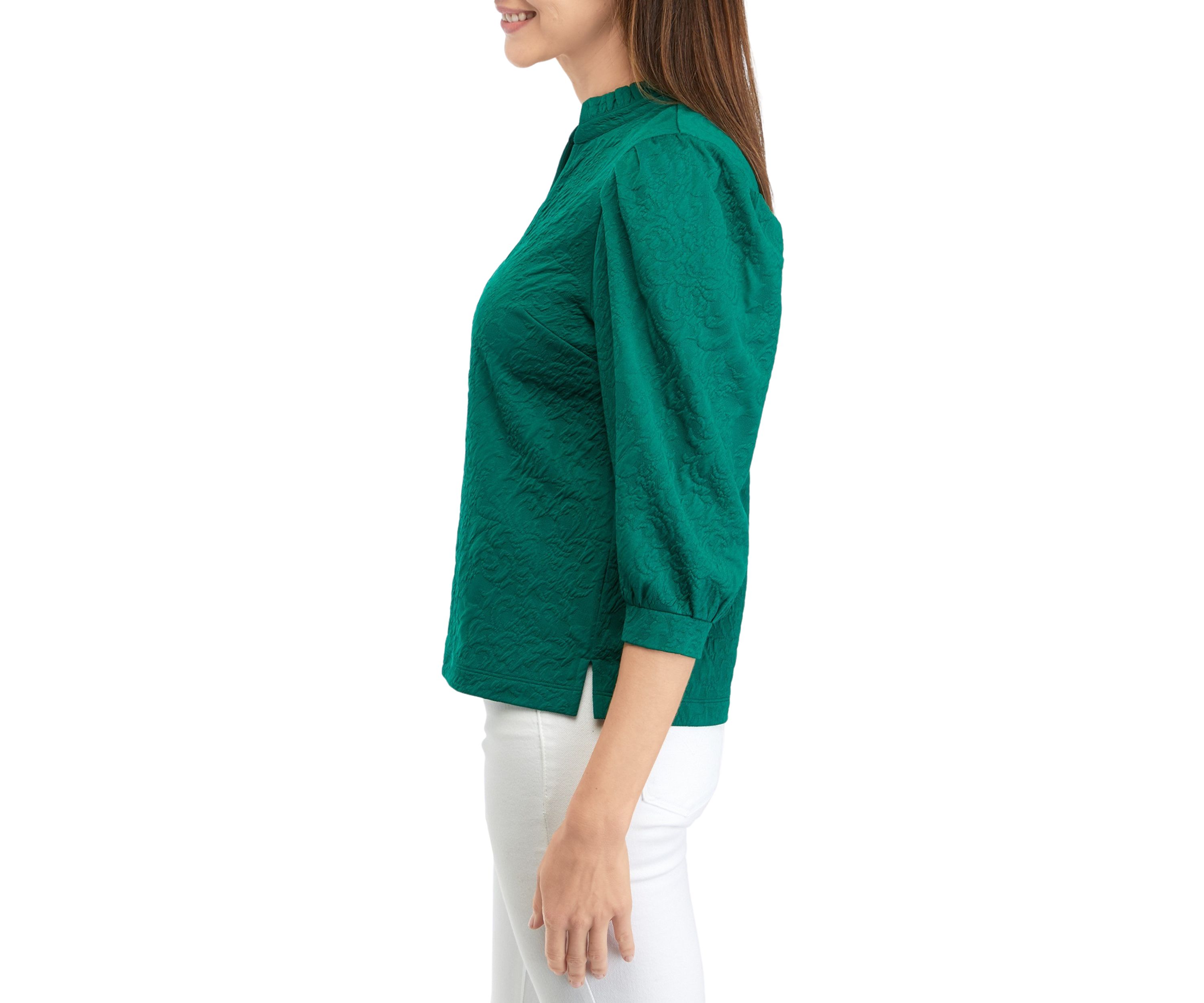 Petite Ruffle Split Neck Top