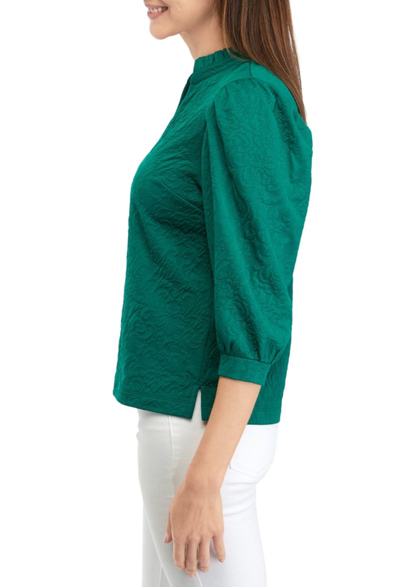 Petite Ruffle Split Neck Top