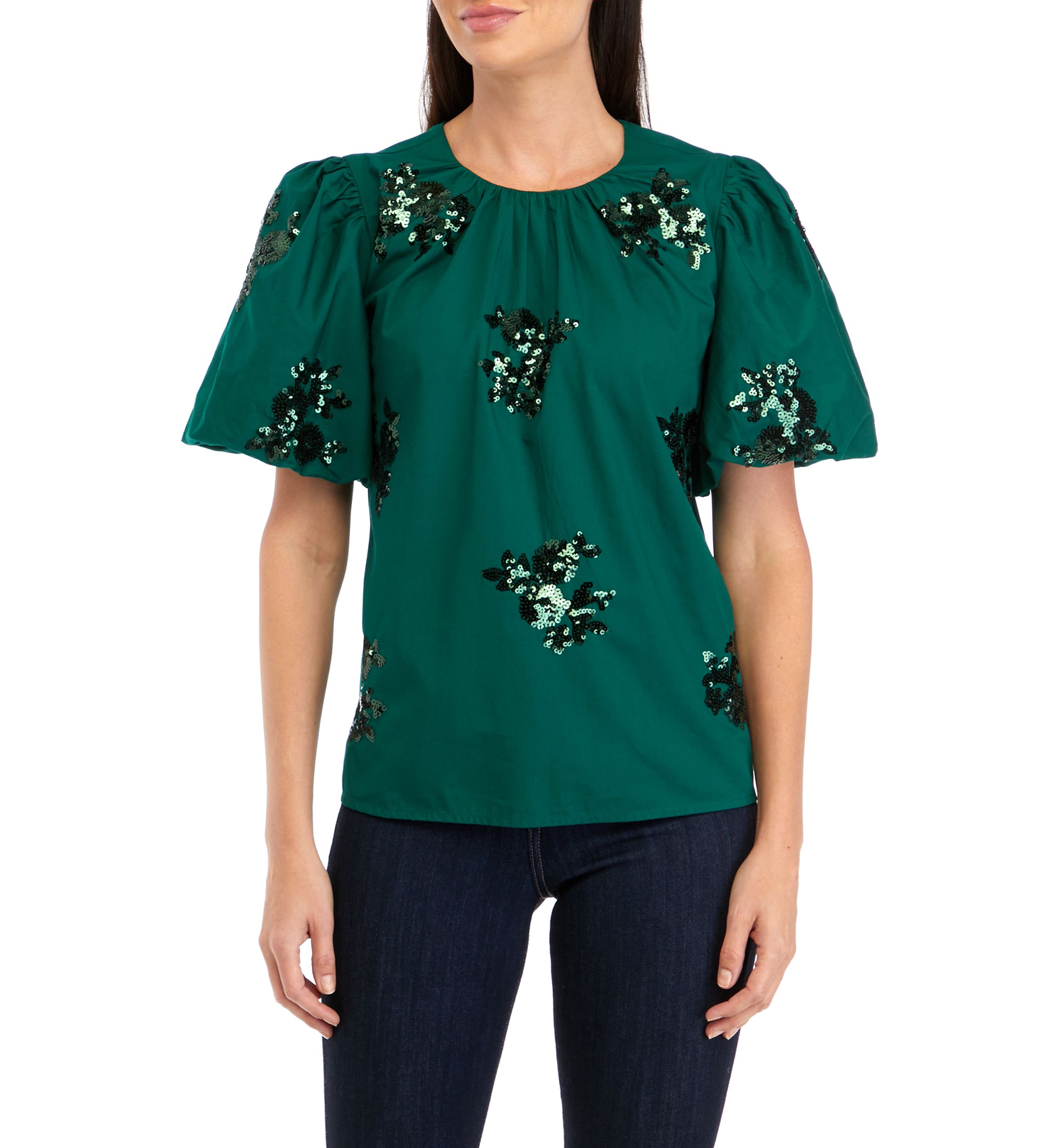 Petite Short Sleeve Sequin Appliqué Top