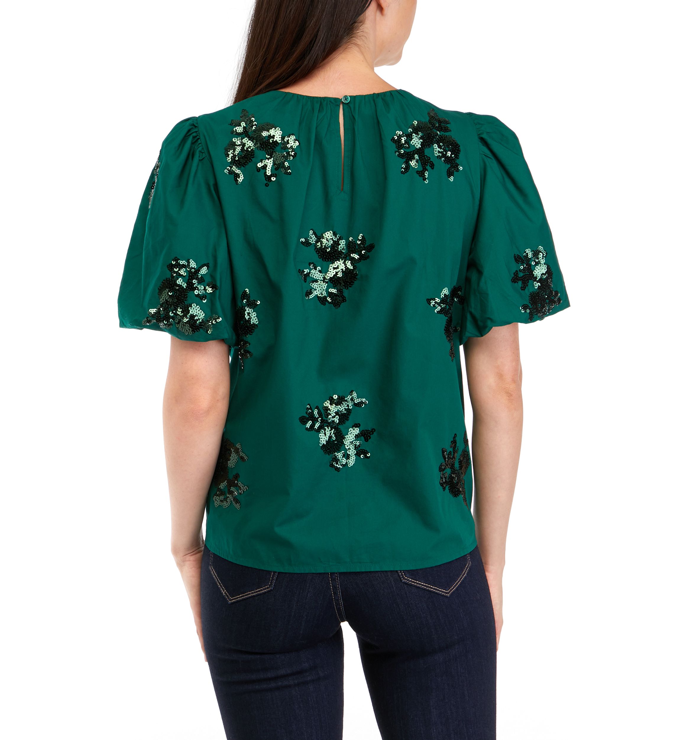 Petite Short Sleeve Sequin Appliqué Top