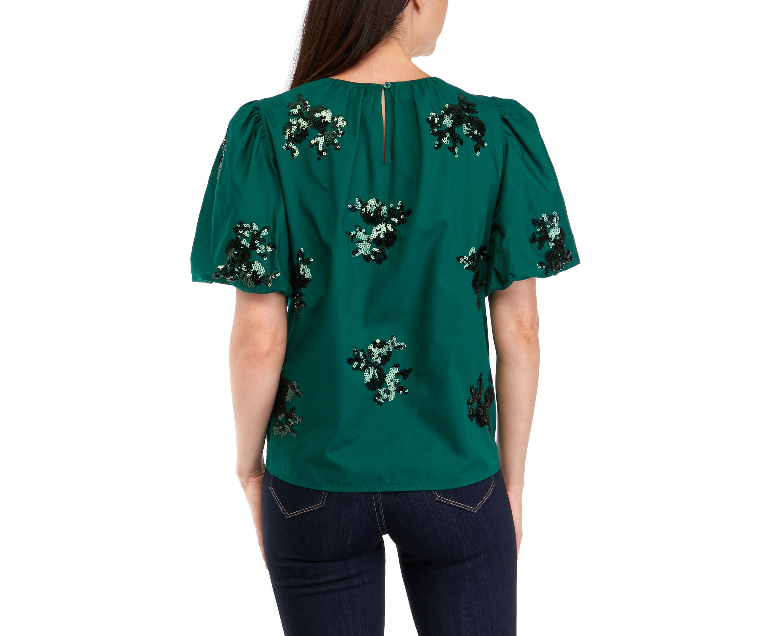 Petite Short Sleeve Sequin Appliqué Top