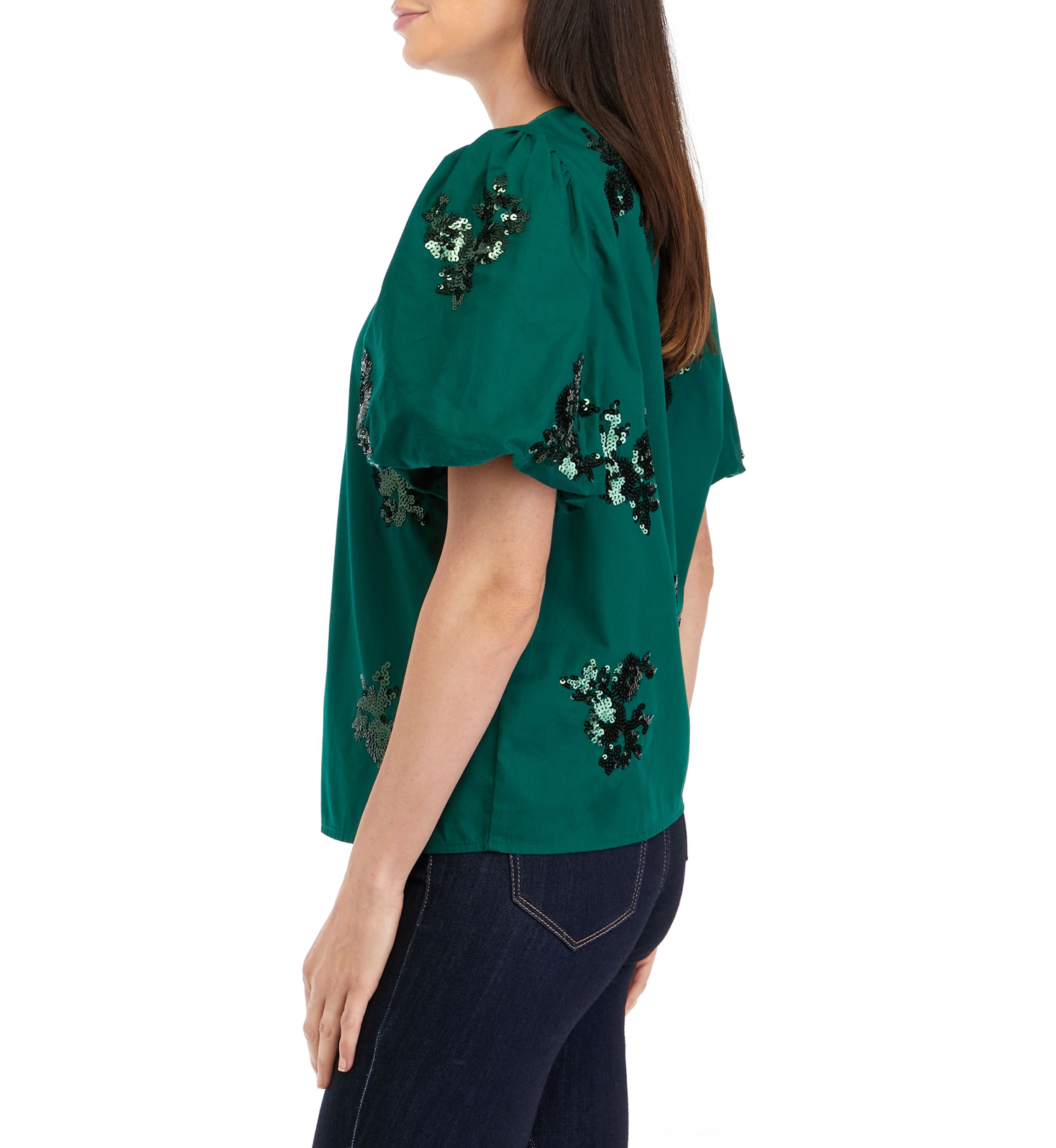 Petite Short Sleeve Sequin Appliqué Top